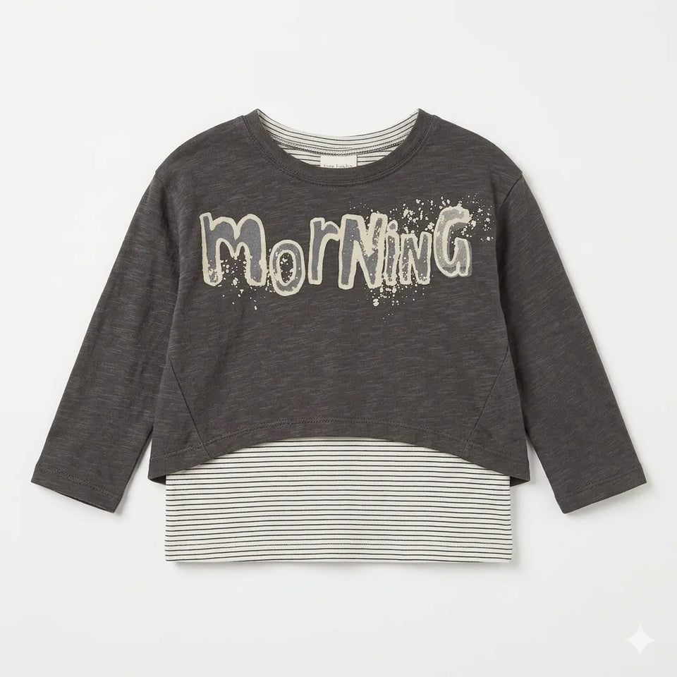 Zara Baby Boy's Dark Grey "Morning" Long Sleeve Blouse With Layered-Style | Zara In Lebanon