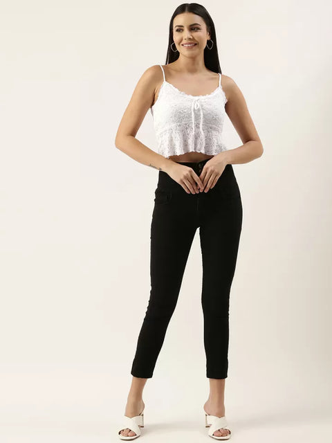 Forever 21 Women's White Solid Chikankari Blouson Crop Top | Forever 21 In Lebanon