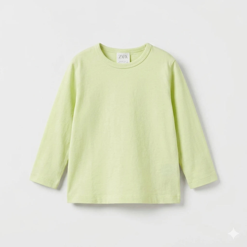 Zara Baby Girl's Light Green Plain Crew Neck Long Sleeve Blouse | Zara In Lebanon
