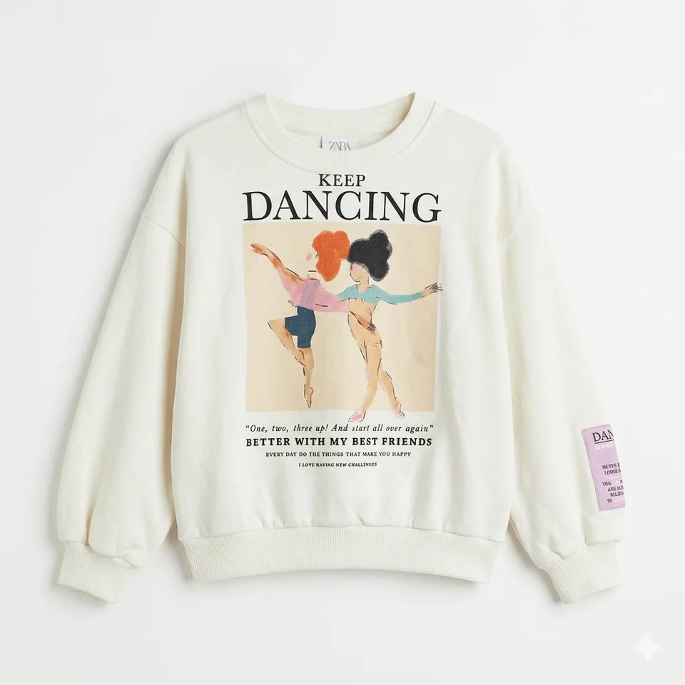 Zara Girl's White "Keep Dancing" Graphic Print Sweatshirt | Zara In Lebanon
