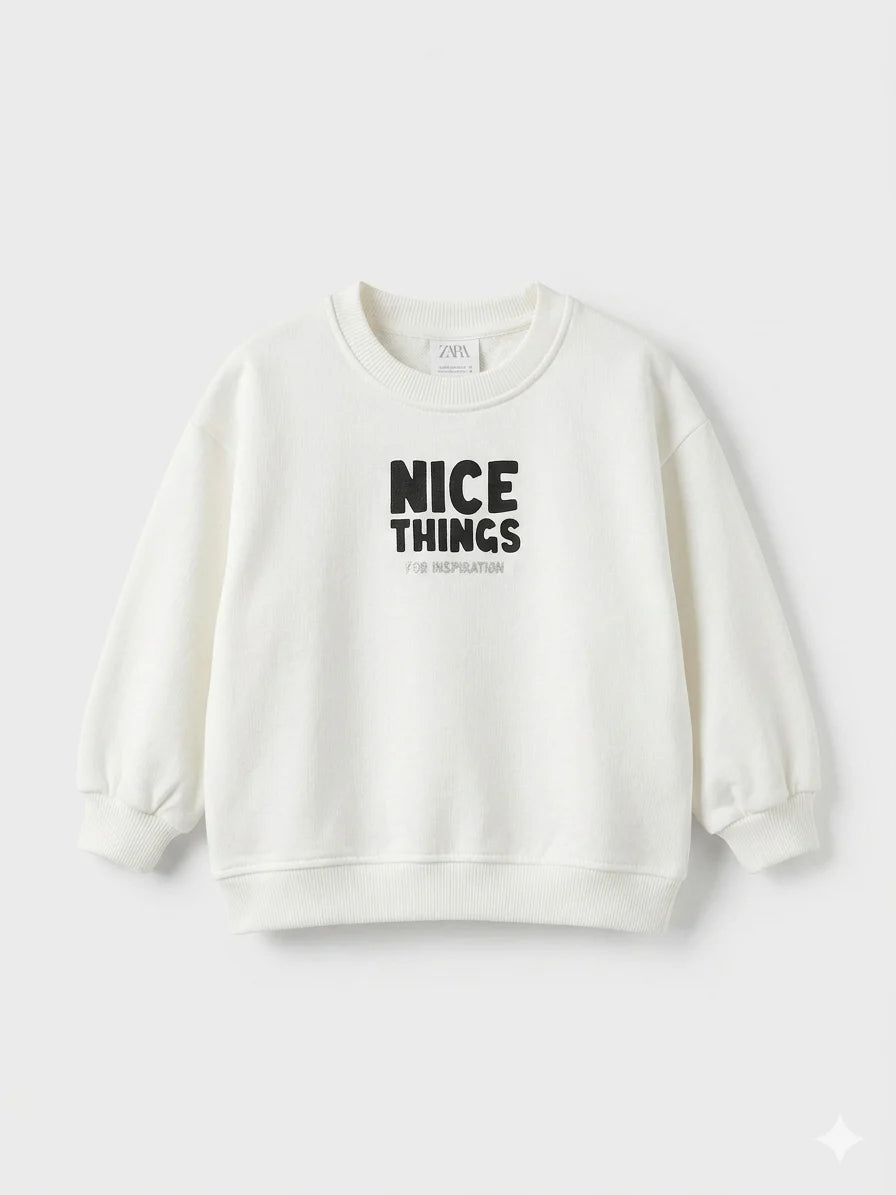 Zara Girl's White "Nice Things For Inspiration" Graphic Print Sweatshirt | Zara In Lebanon
