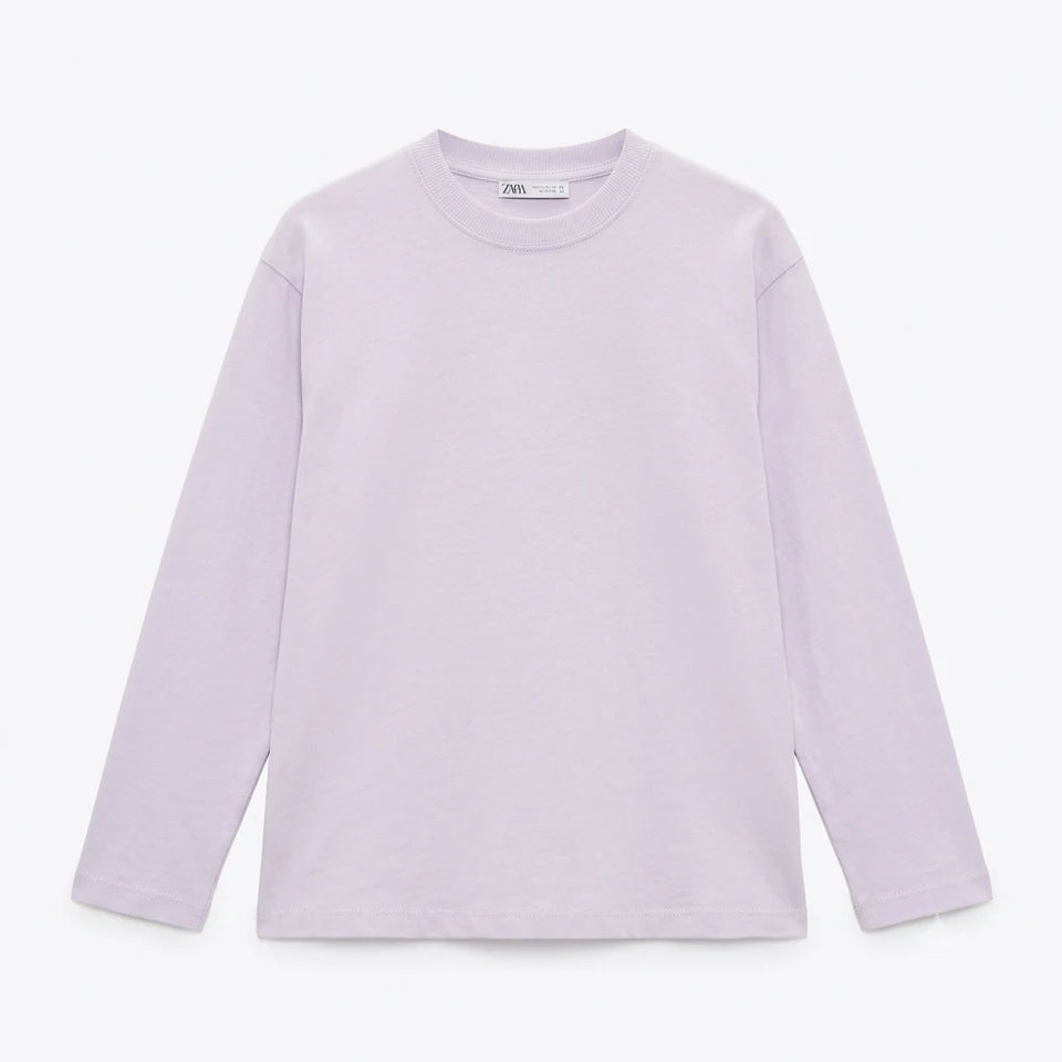 Zara Girl's Light Purple Plain Crew Neck Long Sleeve Blouse | Zara In Lebanon