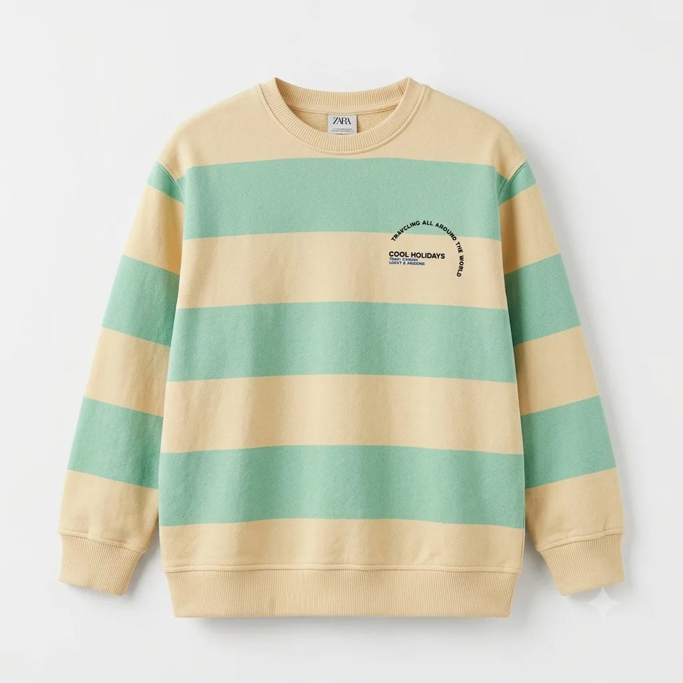 Zara Boy's Green/Beige Striped "Cool Holidays" Print Sweatshirt | Zara In Lebanon