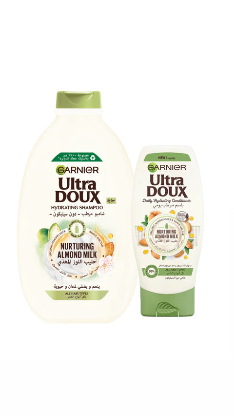 Garnier Ultra Doux Nurturing Almond Milk With Organic Almond Milk Agave Sap Shampoo 600ml+Conditioner -20% OFFER | Garnier In Lebanon