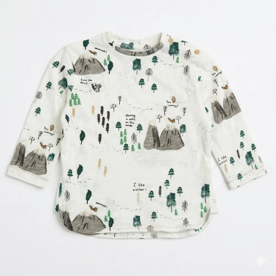 Zara Baby Boy's White "I Like Winter" All Over Graphic Print Long Sleeve Blouse | Zara In Lebanon