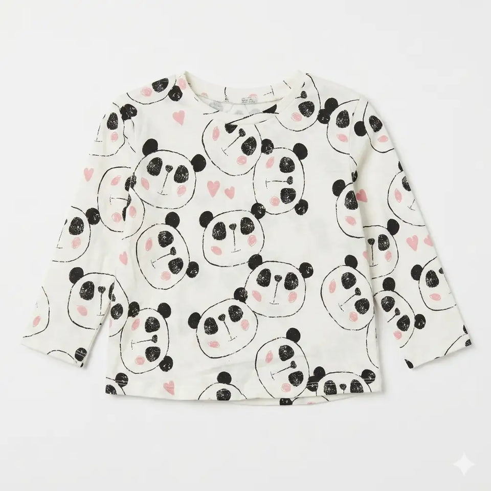 Zara Girl's White All-Over Panda Print Long Sleeve Blouse | Zara In Lebanon