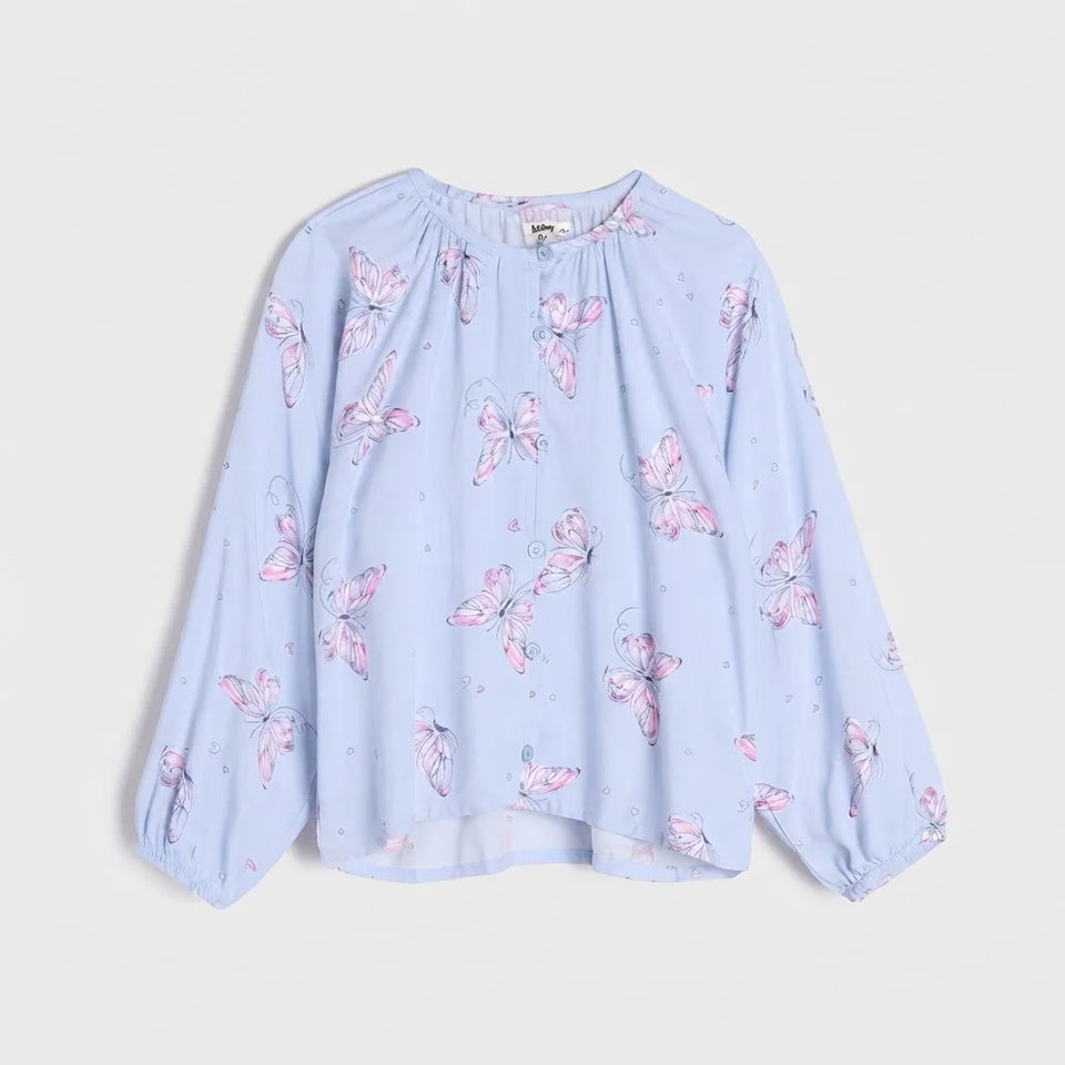 Sinsay Girl's Blue Printed Balloon Sleeves Shirt