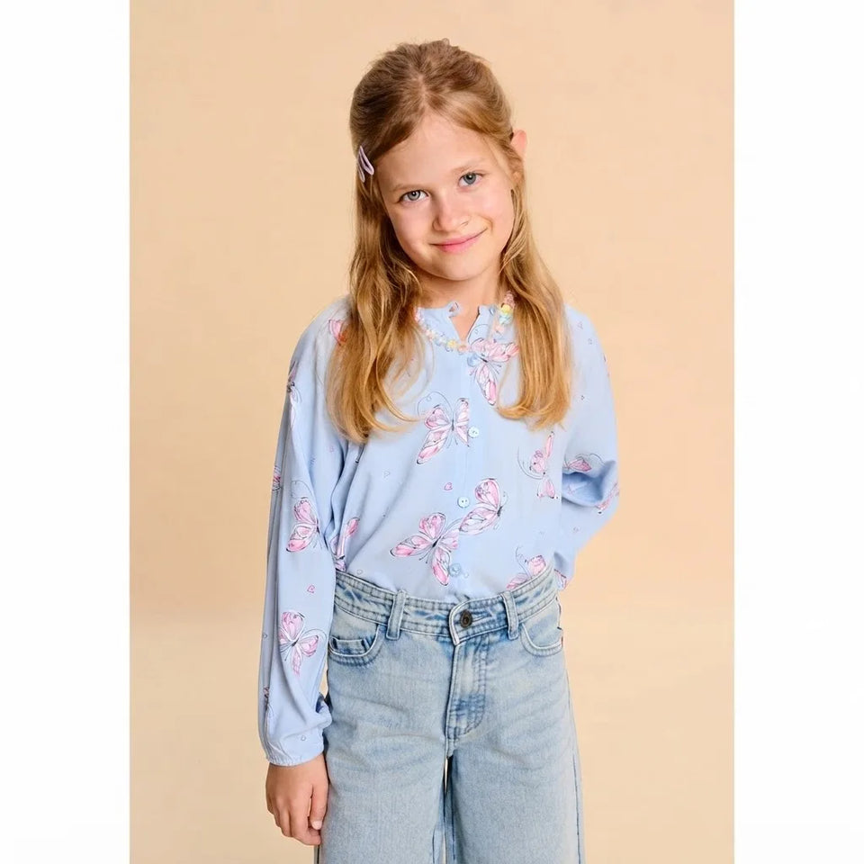 Sinsay Girl's Blue Printed Balloon Sleeves Shirt