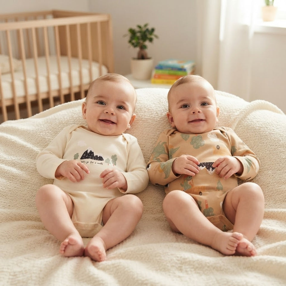 Sinsay Baby Boy's Cream & Beige Printed Long-Sleeves Bodysuits