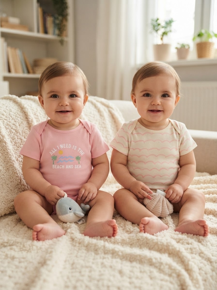 Sinsay Baby Girl's Cream & Pink Printed Pack Of 2 Short Sleeves Bodysuit
