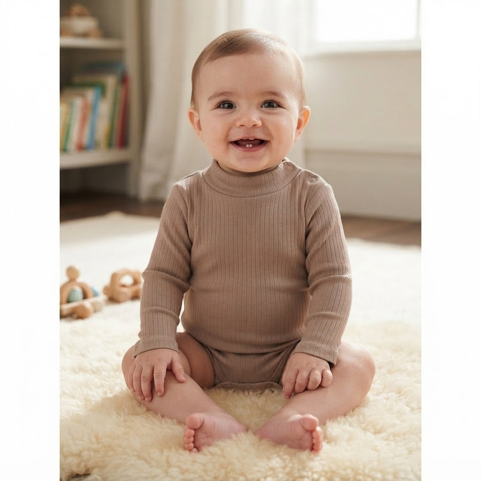 Sinsay Baby Boy's Brown Long-Sleeve Ribbed Bodysuit
