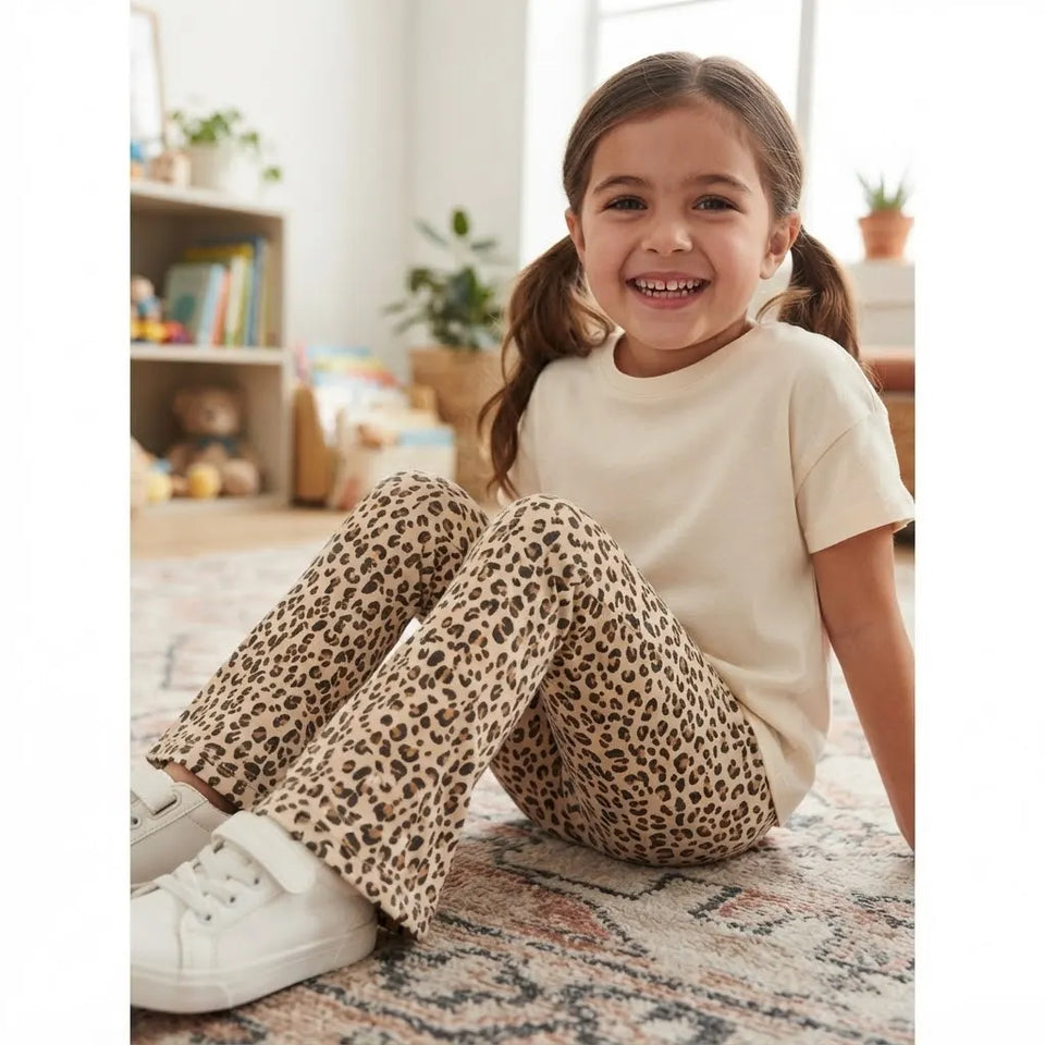 Sinsay Girl's Beige & Black Leopard Print Flared Pants