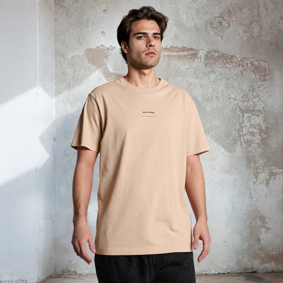 Sinsay Men's Beige Small Chest Print T-Shirt