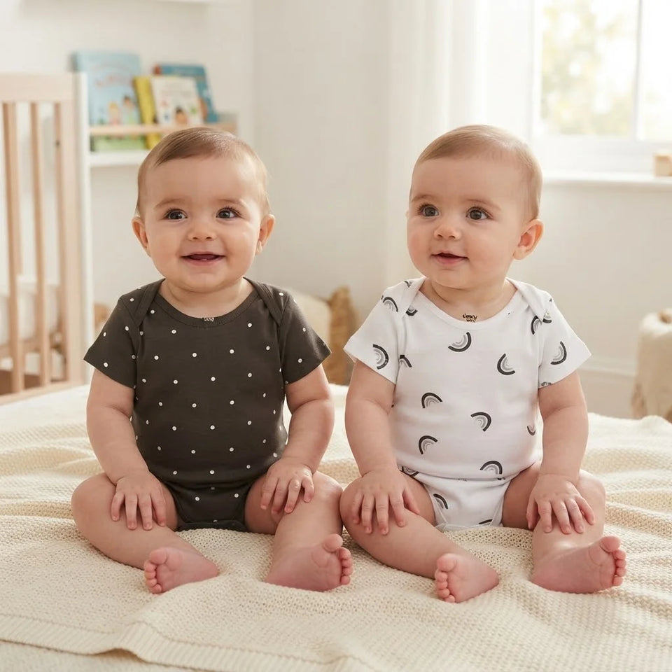 Sinsay Baby Girl's Dark Grey & White Print Pack Of 2 Bodysuit