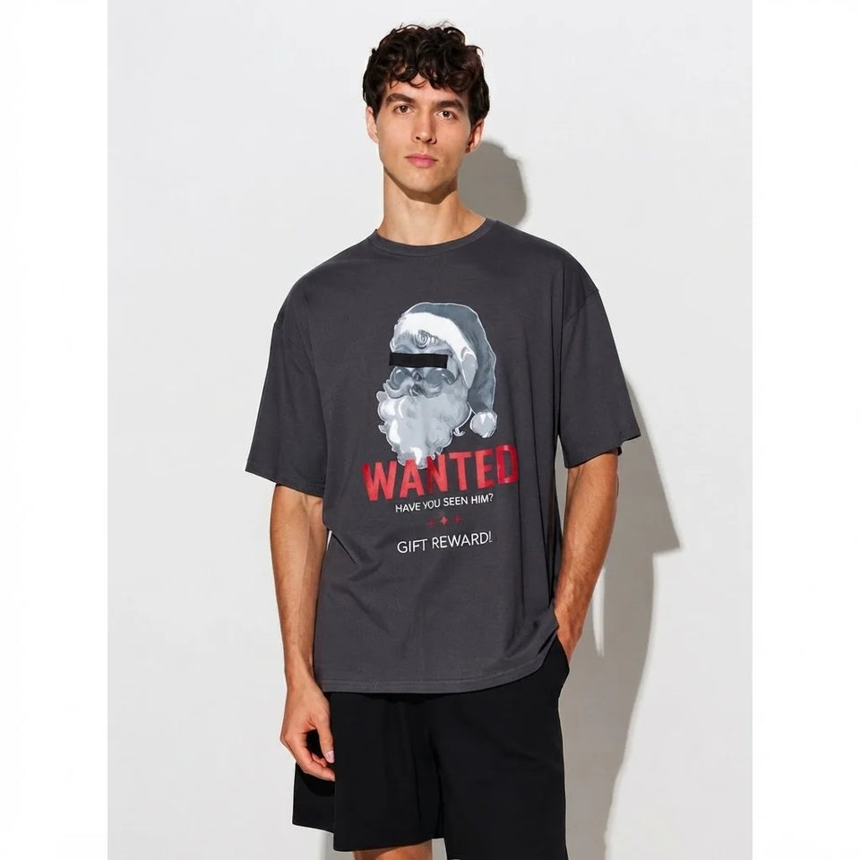 Sinsay Men's Grey & Black Printed Short Pajama Set