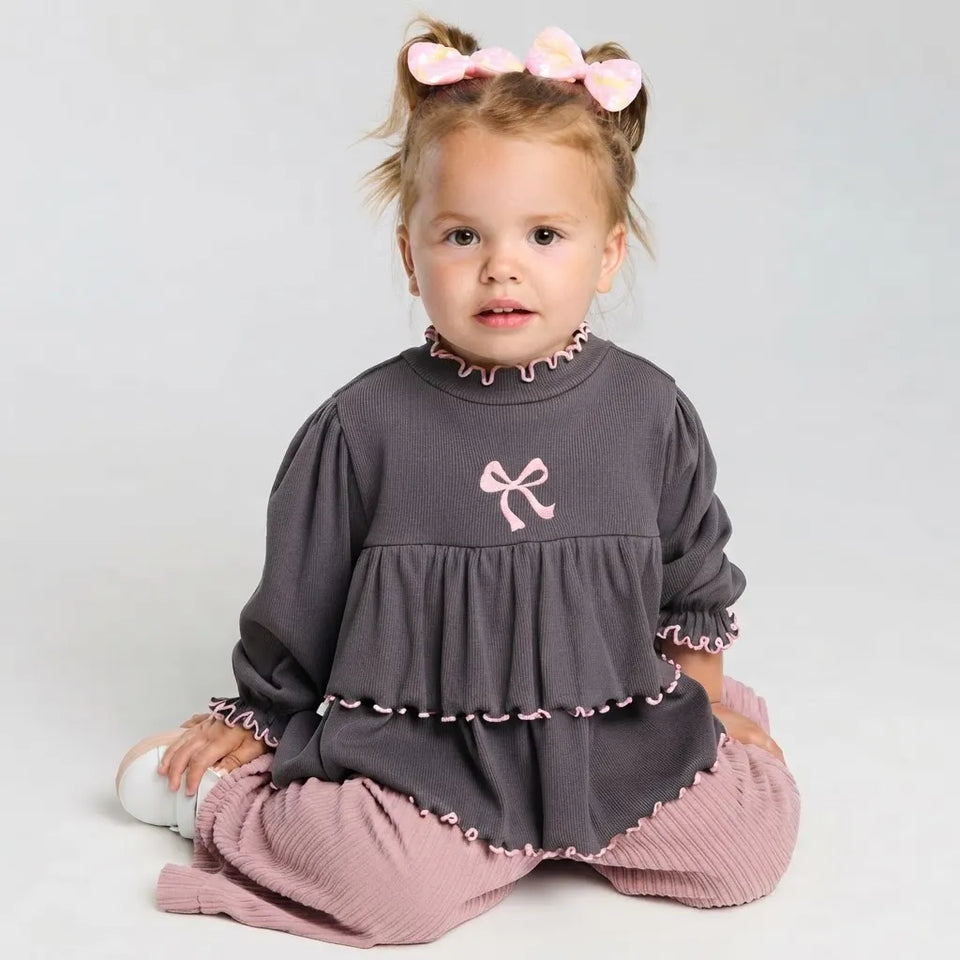 Sinsay Girl's Dark Grey Bow Print Blouse