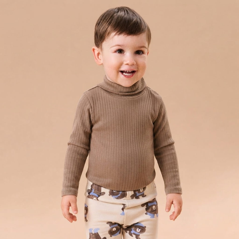 Sinsay Boy's Brown Ribbed Roll-Neck Collar Bodysuit