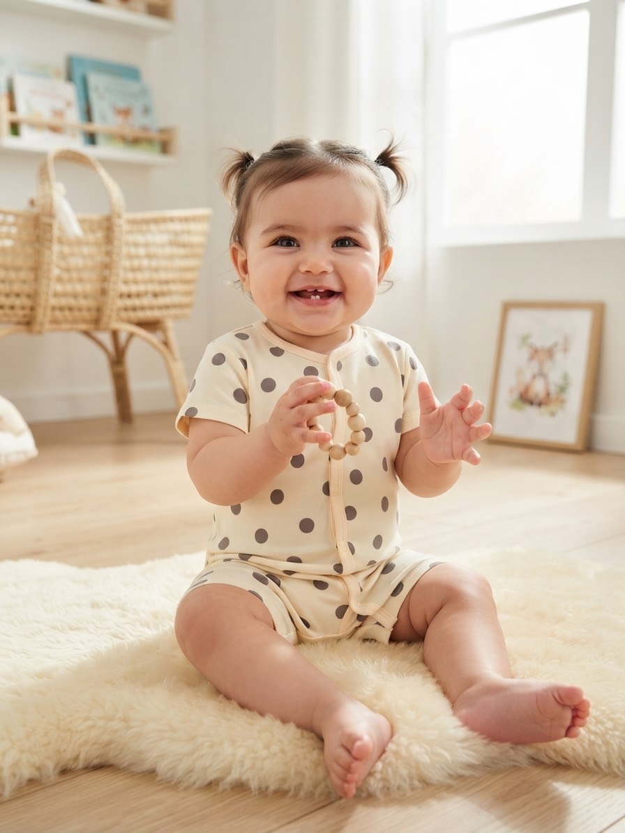 Sinsay Baby Girl's Off White Polka Dot Short-Sleeves Romper