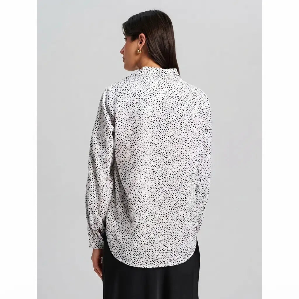 Sinsay Women's White & Black Micro-Dot Pattern Long Sleeve Shirt