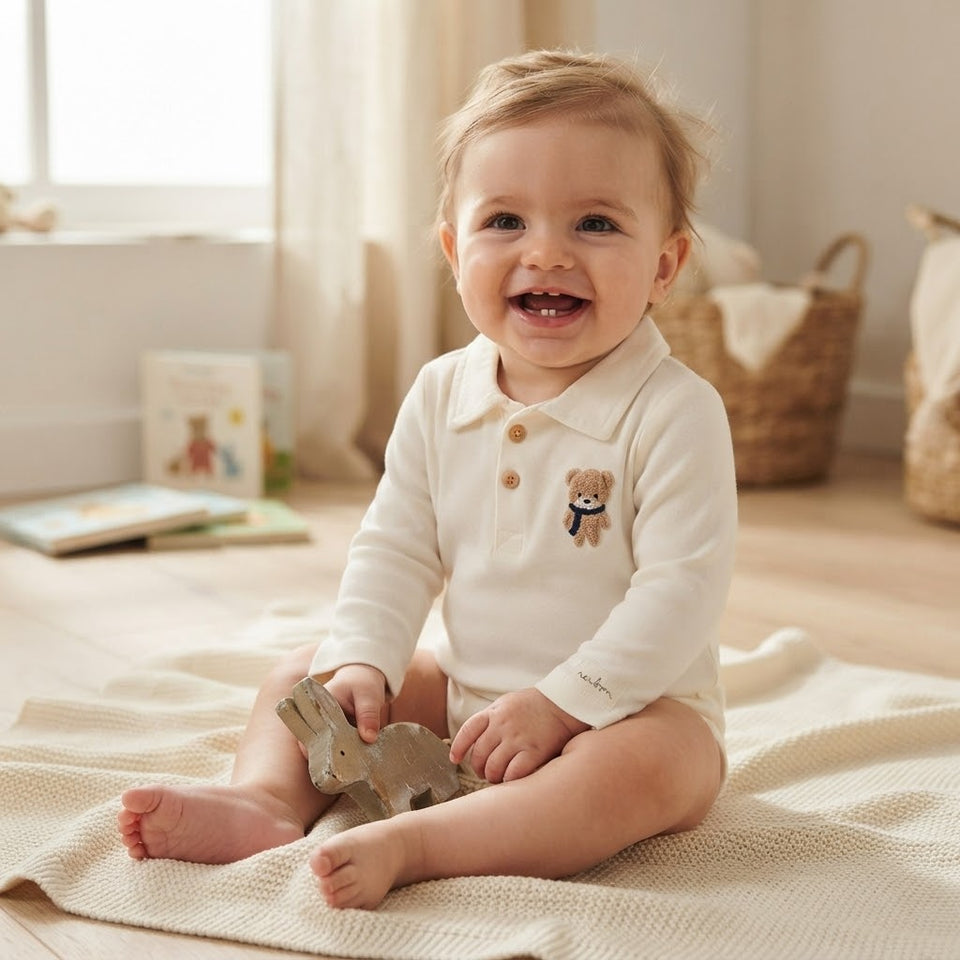 Sinsay Baby Boy's Cream Bear Chest Print Bodysuit
