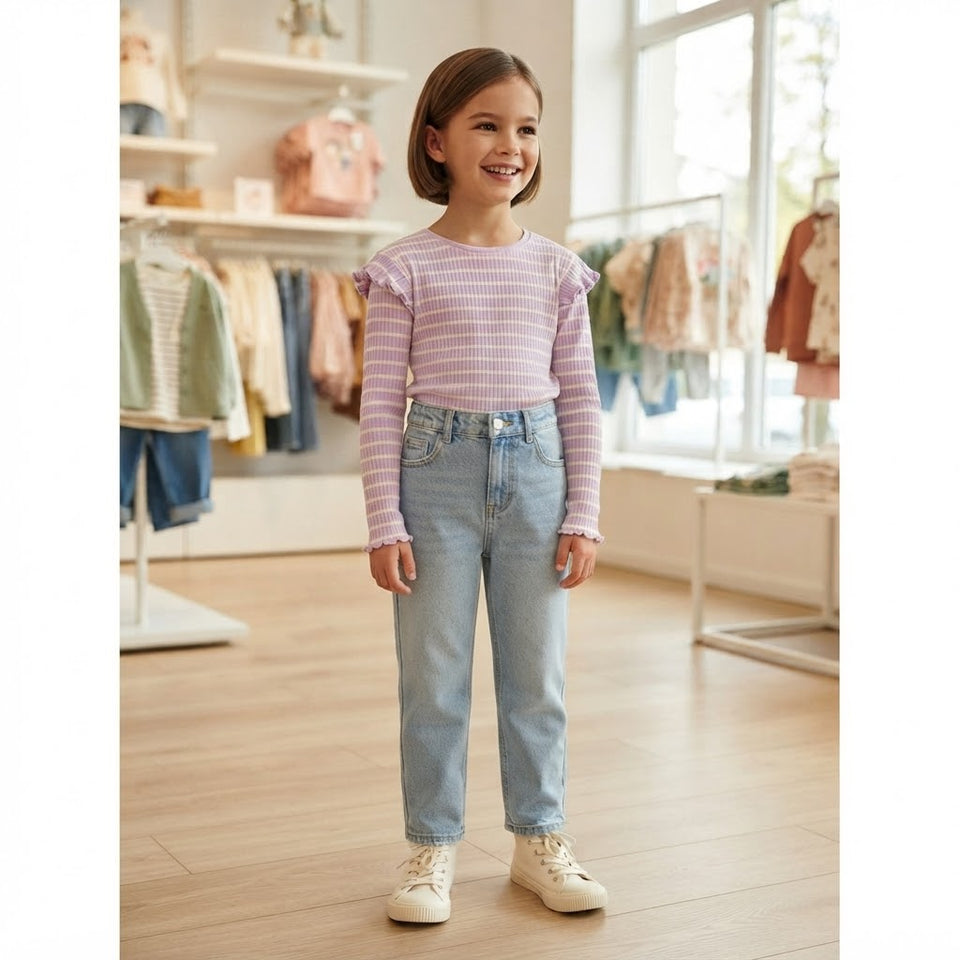Sinsay Girl's Lilac & White Striped Ribbed Blouse