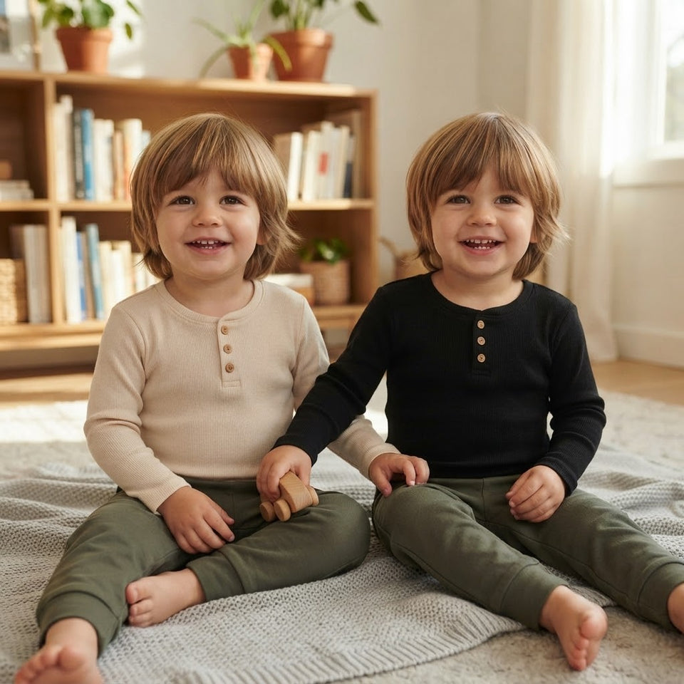 Sinsay Boy's Beige & Black Ribbed Front Button Placket Pack Of 2 Blouses