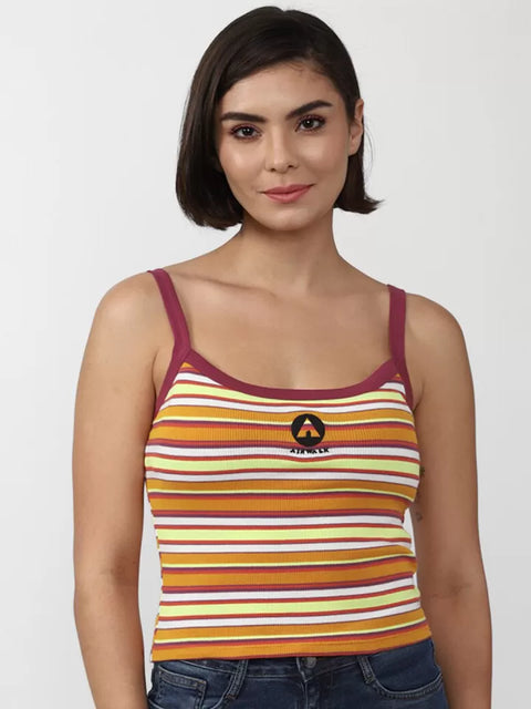 Forever 21 Women’s Orange Multi Striped Sleeveless Crop Top  |Forever 21 In Lebanon