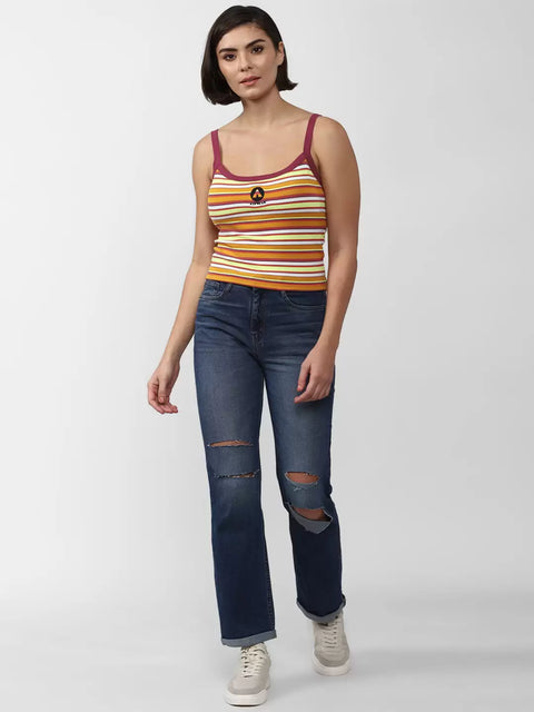 Forever 21 Women’s Orange Multi Striped Sleeveless Crop Top  |Forever 21 In Lebanon