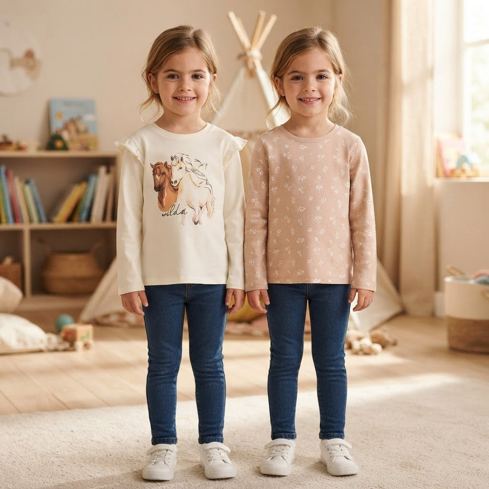 Sinsay Girl's Cream & Beige Horse Graphic Pack Of 2 Blouse