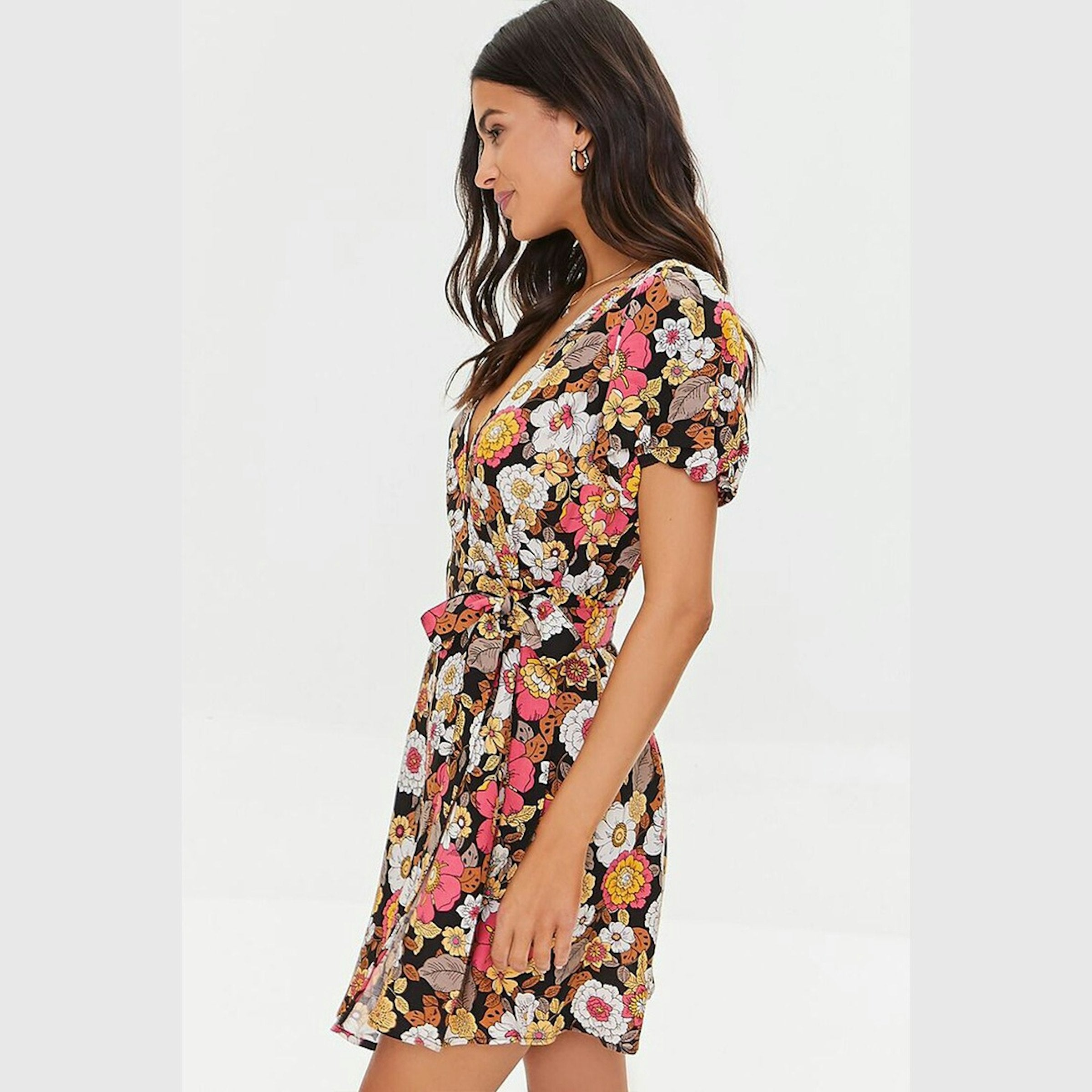 Forever 21 Women's Floral Short Sleeve V-Neck Mini Dress | Forever 21 In Lebanon