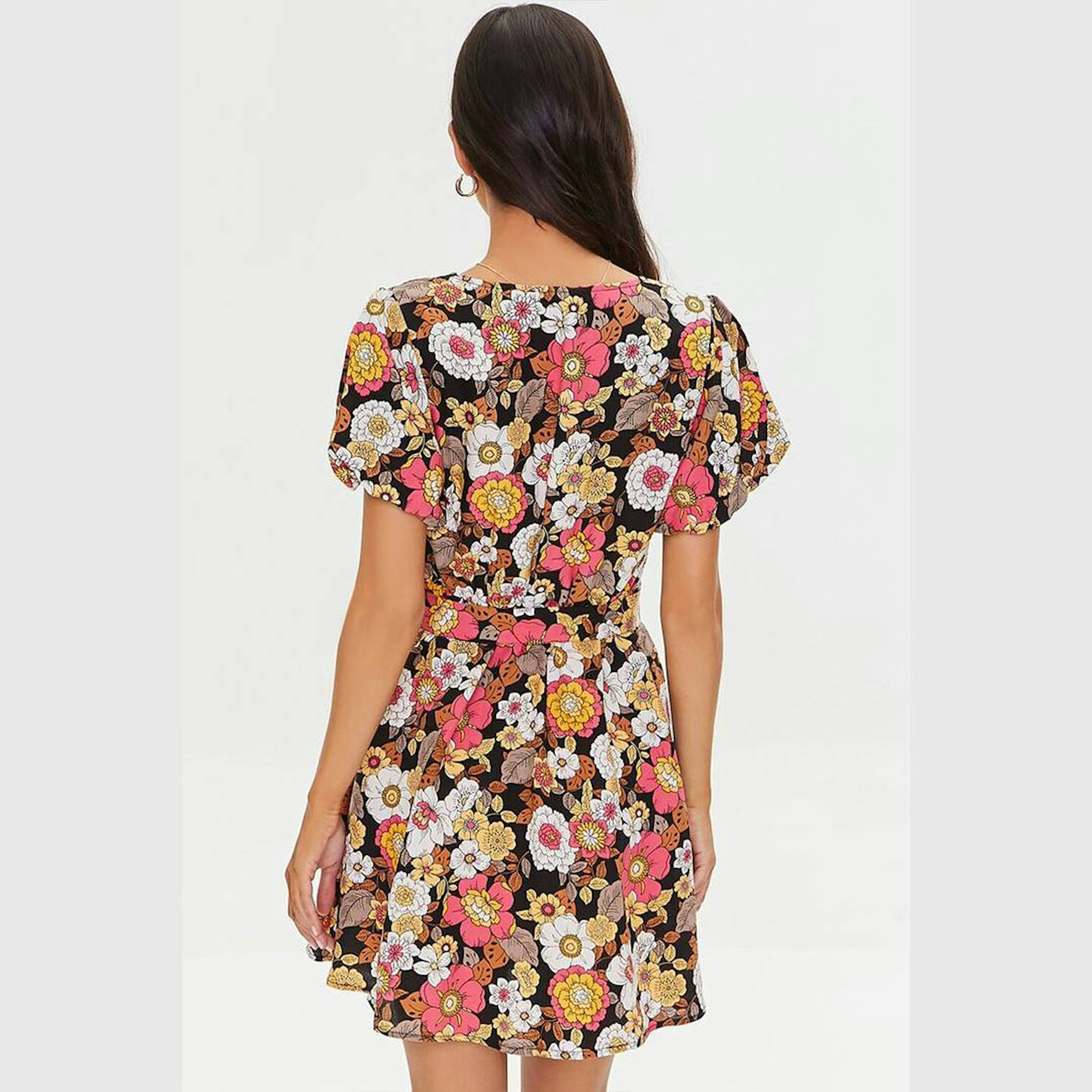 Forever 21 Women's Floral Short Sleeve V-Neck Mini Dress | Forever 21 In Lebanon