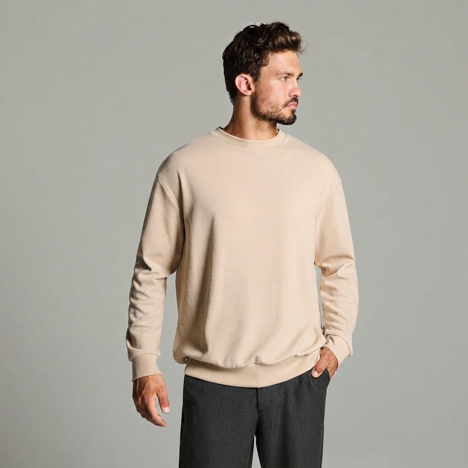 Sinsay Men's Light Beige Crewneck Sweatshirt