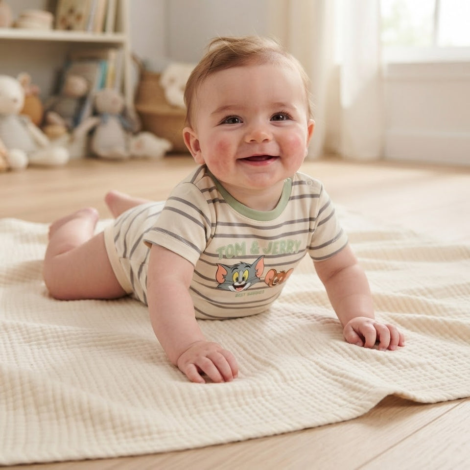 Sinsay Baby Boy's Cream & Grey Striped Bodysuit