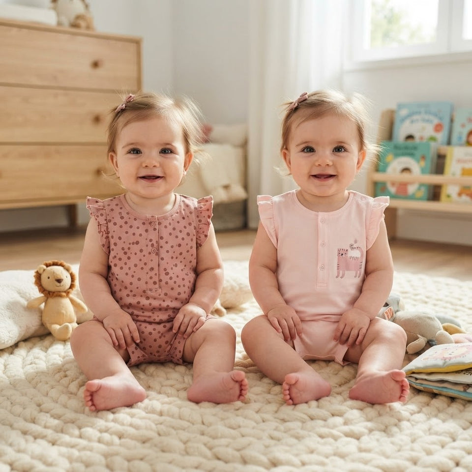 Sinsay Girl's Dusty & Pale Pink Printed Pack Of 2 Rompers
