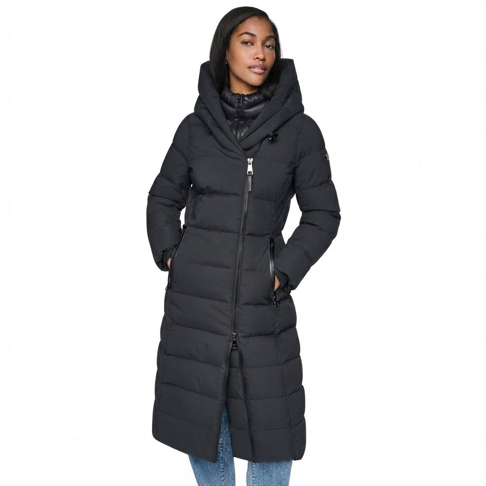DKNY Women's Black Maxi Hooded Puffer Coat