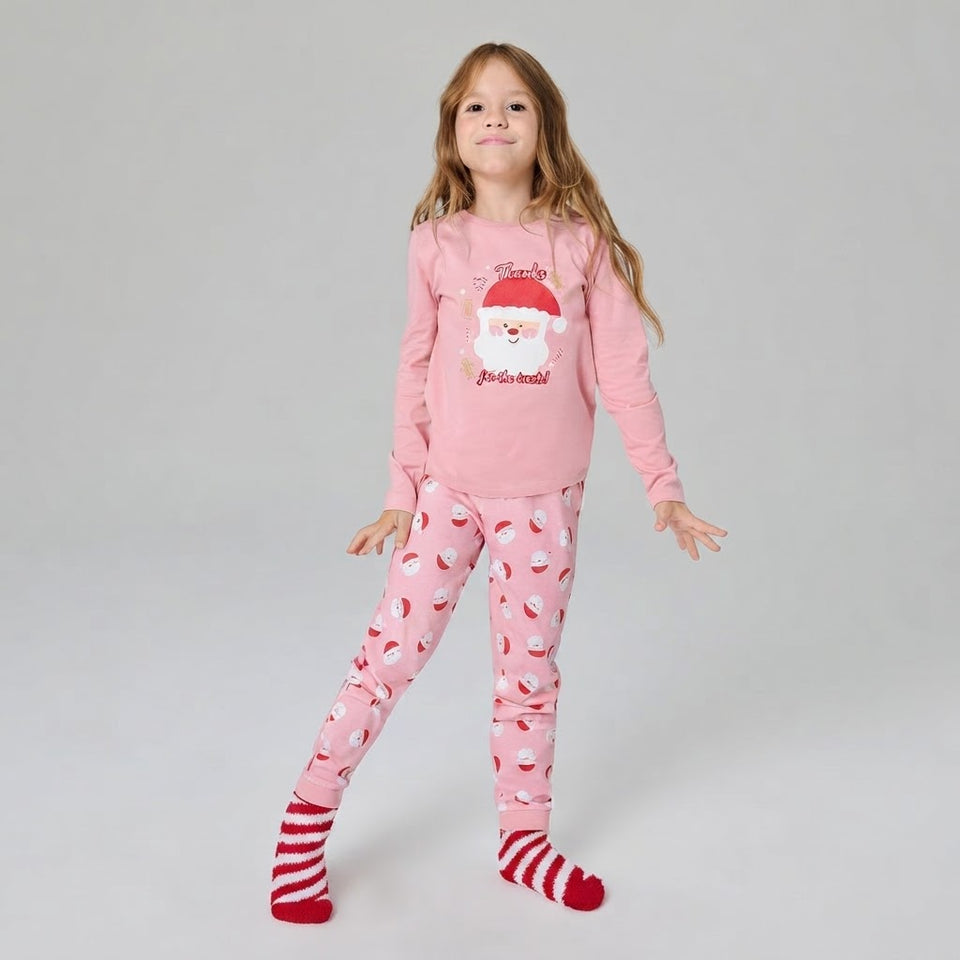 Sinsay Girl's Pink Santa Claus Graphic Pajama Set
