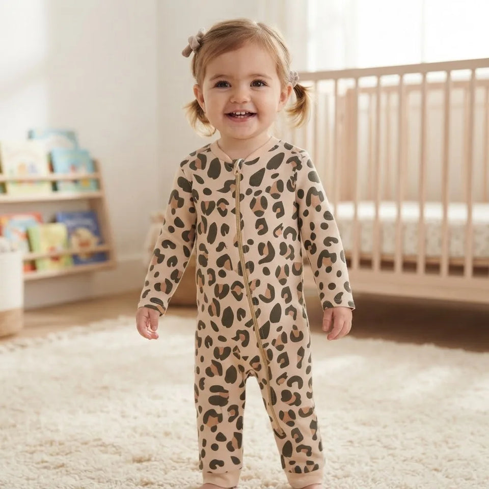 Sinsay Girl's Beige All-Over Leopard Print Long-Sleeves Overall