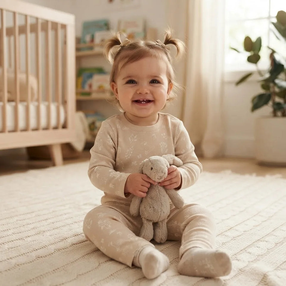 Sinsay Baby Girl's Beige Subtle Floral Pattern Pajama Set