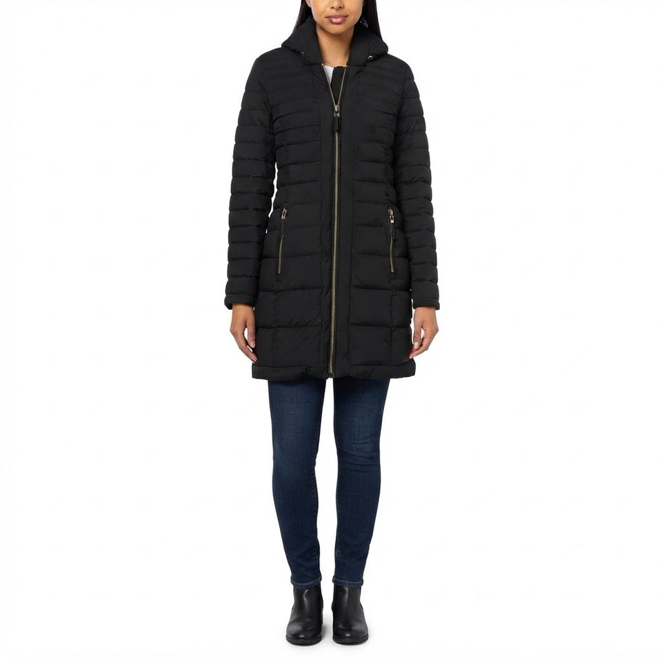 Tommy Hilfiger Women's Black Zip-Up Hooded Puffer Coat