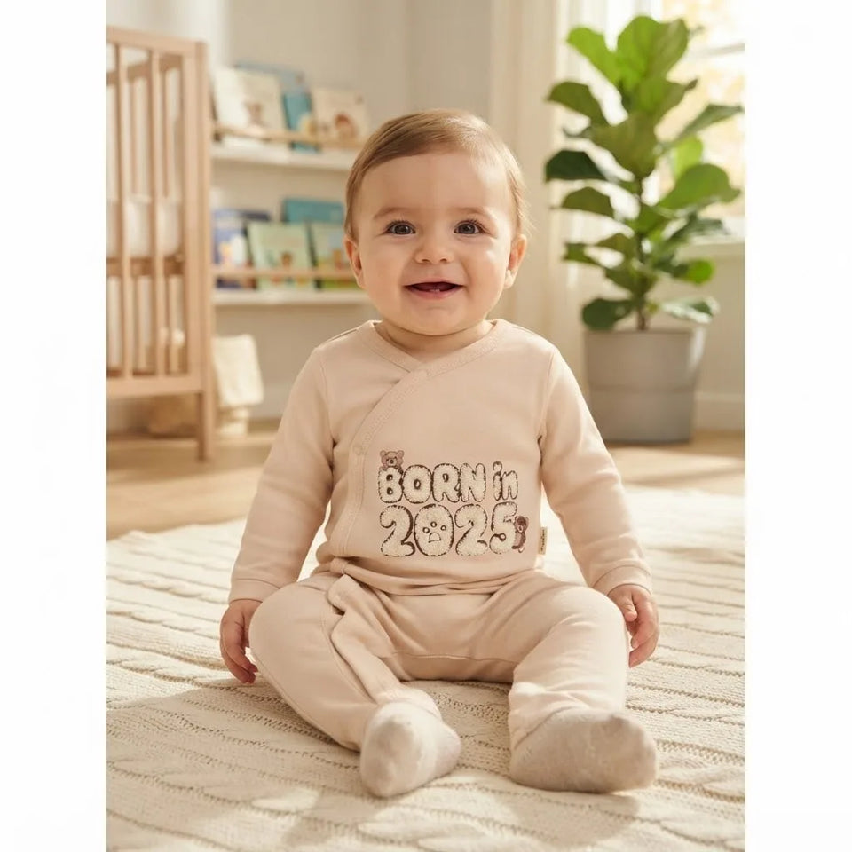 Sinsay Baby Boy's Beige Graphic Footed Overall