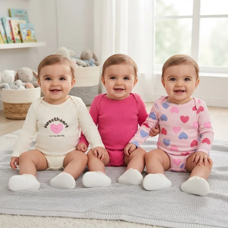 Sinsay Baby Girl's Multicolor Heart Printed Pack Of 3 Long-Sleeves Bodysuit