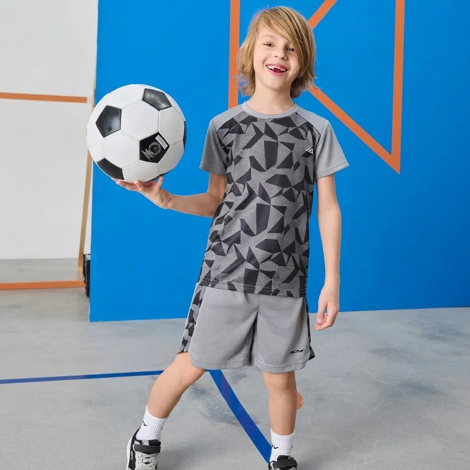 Sinsay Boy's Light Grey Printed Activewear Shorts Set