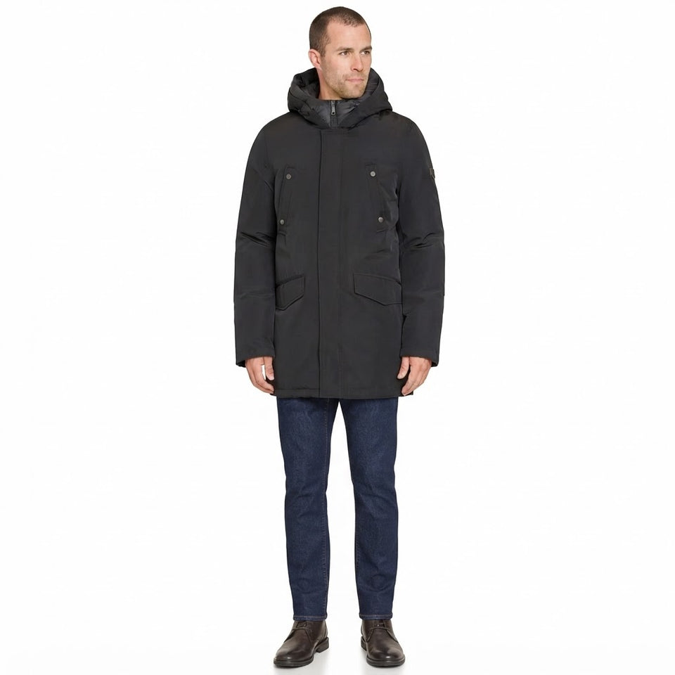 Sean John Men's Black Sherpa Trimmed Parka Jacket