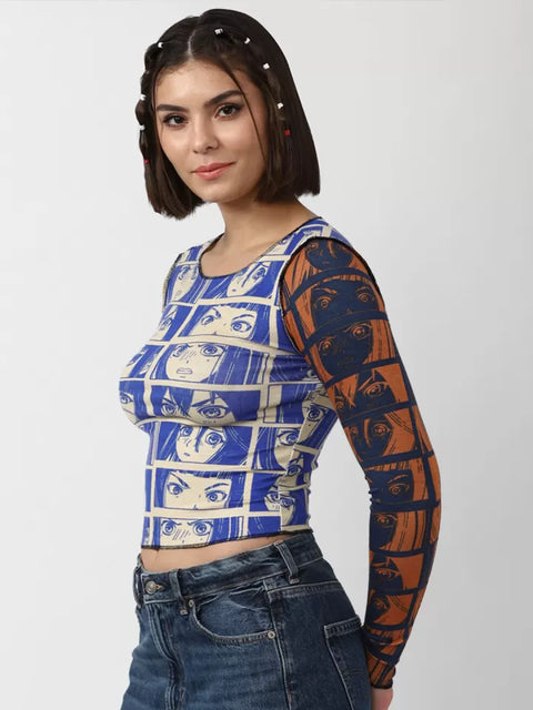 Forever 21 Women's Multi Color Enemy Graphic Long Sleeve Crop Top | Forever 21 In Lebanon