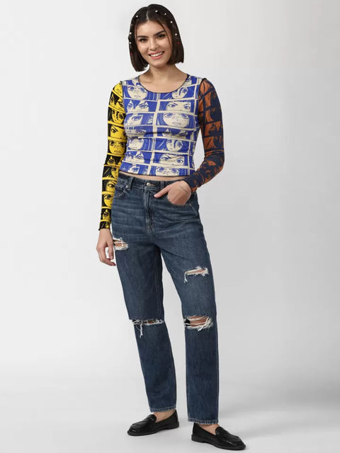 Forever 21 Women's Multi Color Enemy Graphic Long Sleeve Crop Top | Forever 21 In Lebanon