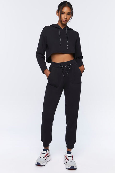 Forever 21 Women's Black Active Cropped Hoodie | Forever 21 In Lebanon