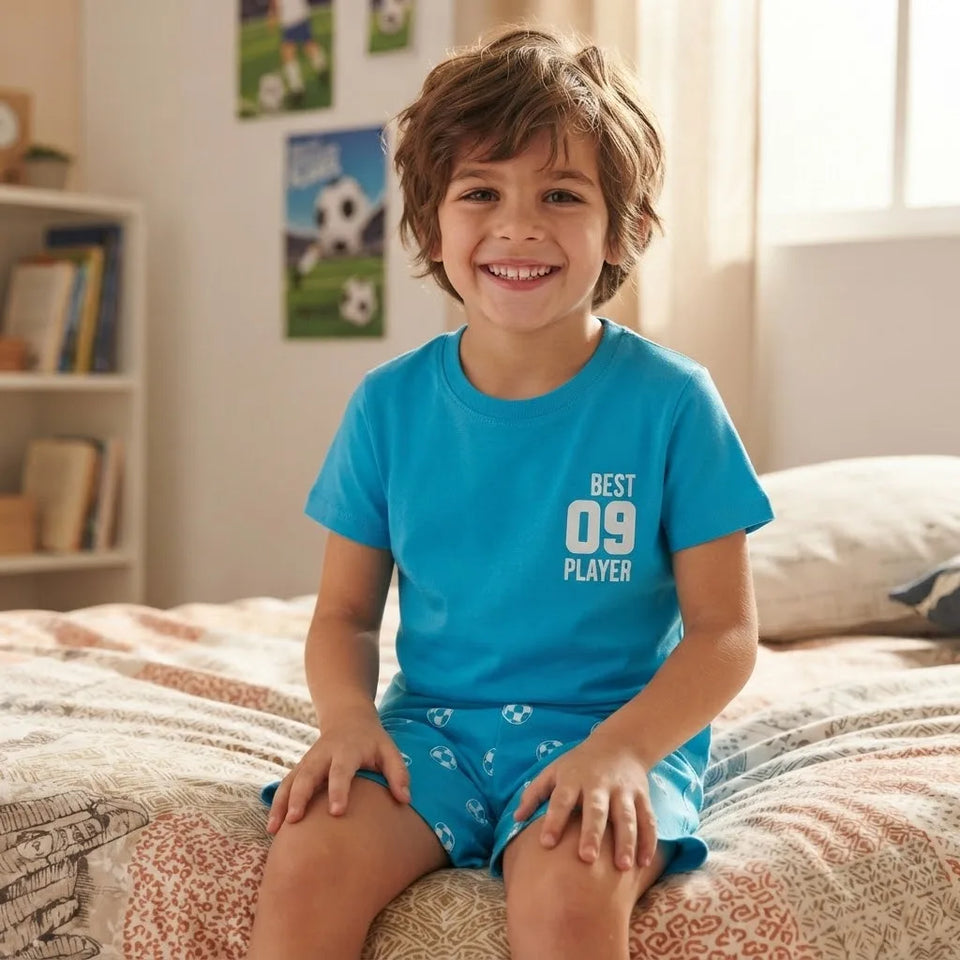 Sinsay Boy's Blue Soccer Ball Pattern Shorts Pajama Set