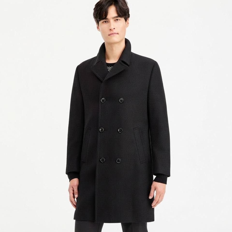 Nautica Men's Black Classic-Fit Double Breasted Wool Coat