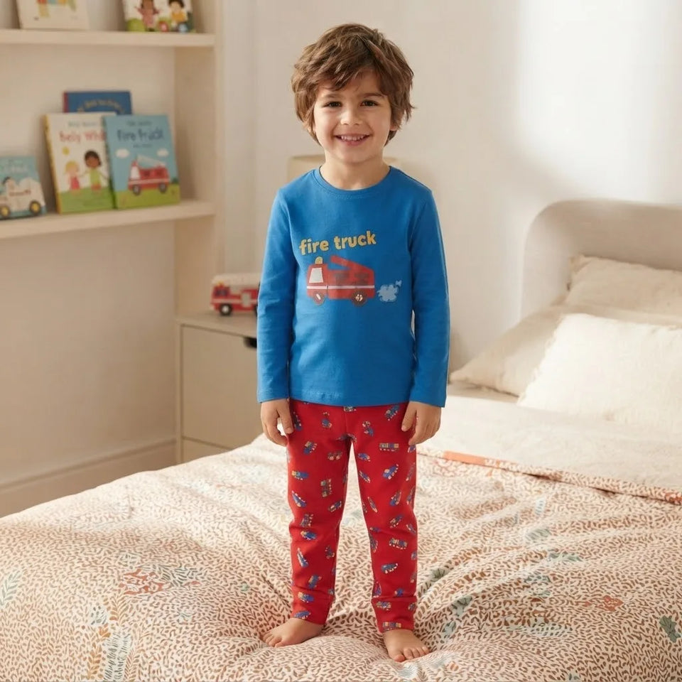 Sinsay Boy's Red & Blue Printed Long-Sleeves Pajama Set