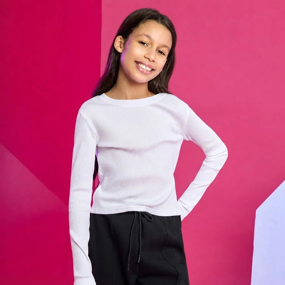 Sinsay Girls White Ribbed Plain Blouse